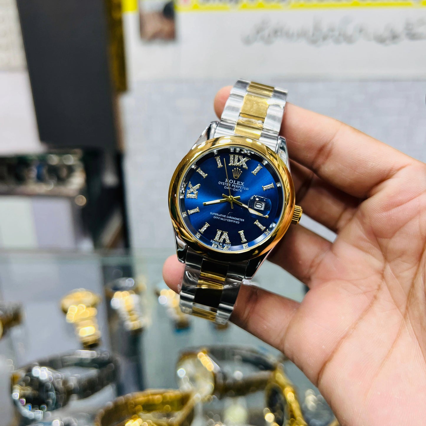 Rolex Day-Date Two tone Dark blue dial
